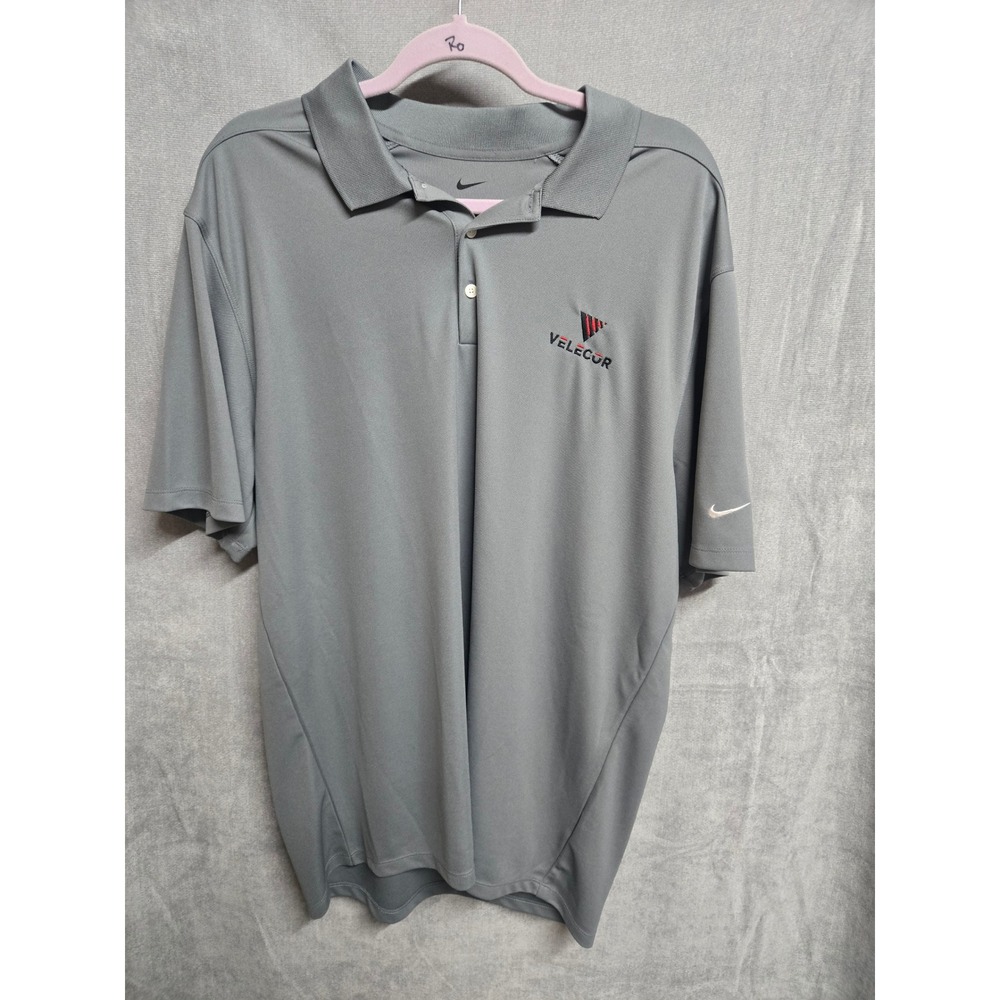Nike Mens XL Gray Short Sleeve Velecor Logo Performance Golf Polo Shirt